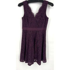 Ann Taylor Womens Petite Plum Lace Sleeveless Dress Size 6P V-Neck A Line